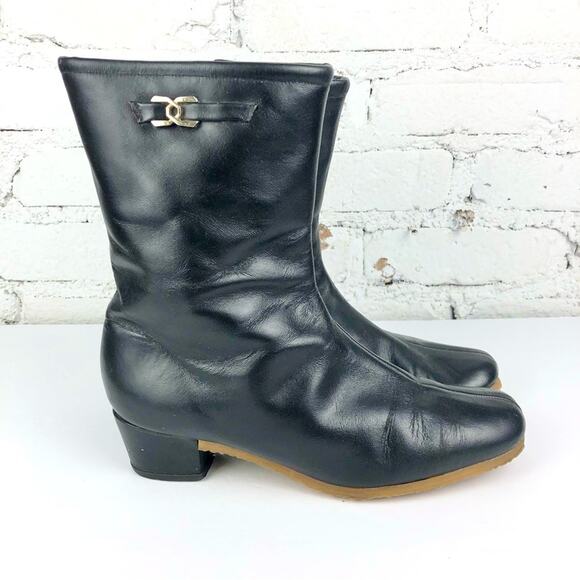 Vintage Union Made Black Side Zip Heeled Boots - Picture 1 of 10